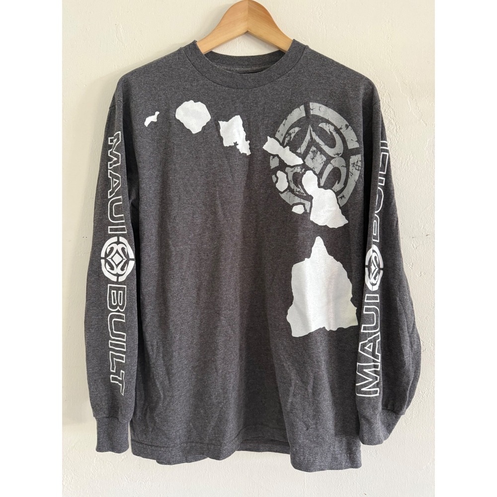 Maui Built Mens Long Sleeve Graphic T-Shirt Charcoal Grey Hawaii Surf No Size